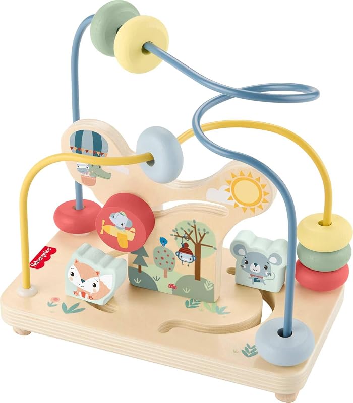 Juguete de actividad de laberinto de cuentas de madera de Fisher-Price | Desarrollo de habilidades motoras finas con temática de animales del bosque para bebés y niños pequeños a partir de 1 año (exclusivo de Amazon)
