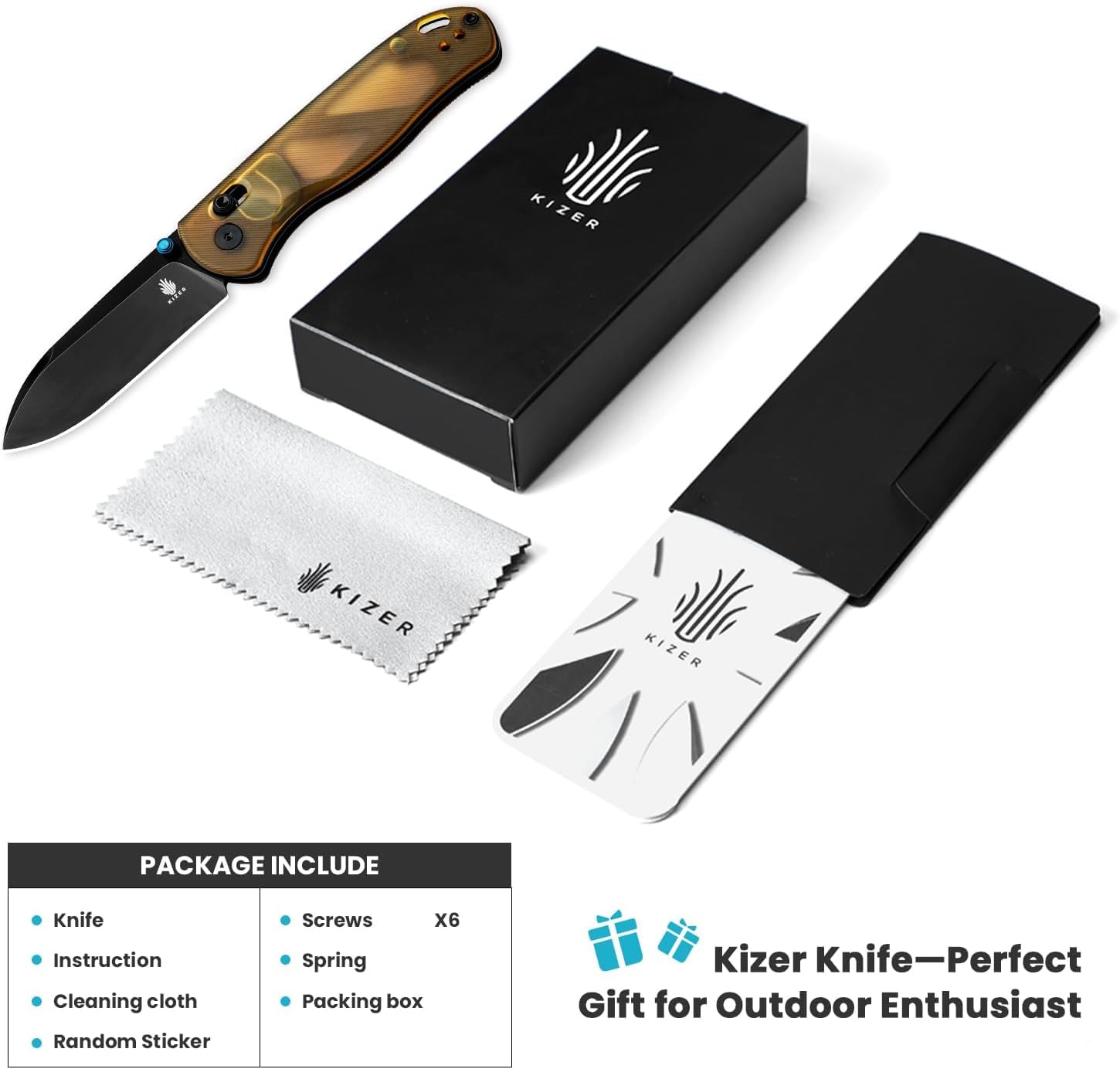 Kizer Drop Bear EDC Klappmesser, Nitro-V Klinge Taschenmesser V3619A2 | 7,55cm Drop Point Klinge Klappmesser mit PEI Griff umd Daumenschraubenöffner Kupplungsverschluss für Männer Frauen Geschenk