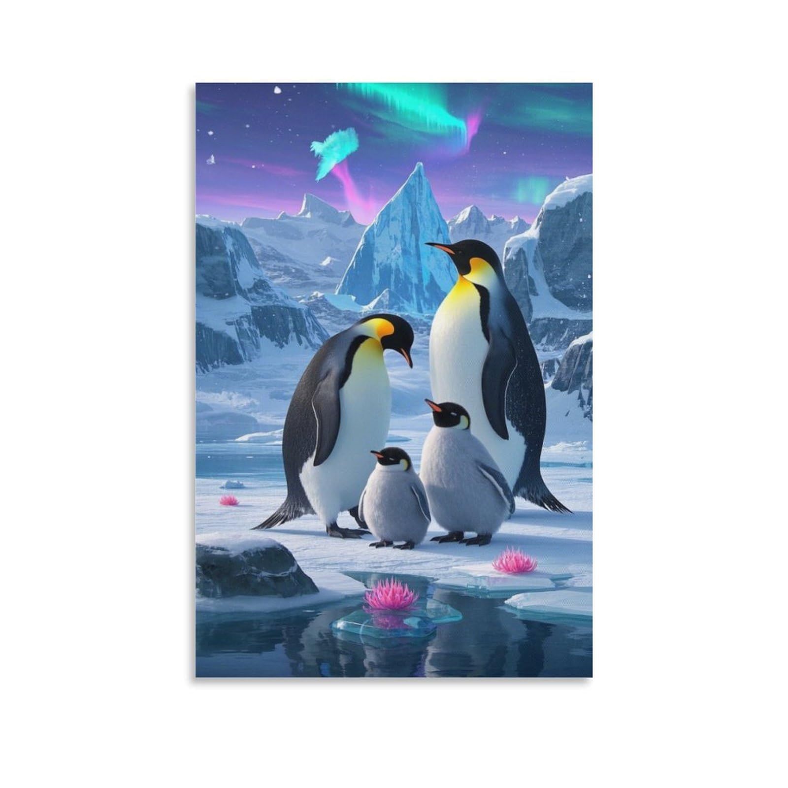 TJLROUVNK Penguin Wall Decor Glacier Penguin Group Oil Paintings Canvas Prints Decorations ﻿ Giclee Canvas Print Artwork for Bedroom Home 20x30inch(50x75cm)