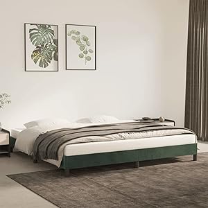 Gecheer Estructura de Cama de Terciopelo Verde Oscuro - Firmeza y Estabilidad, Compatible con Colchones de 200x200 cm