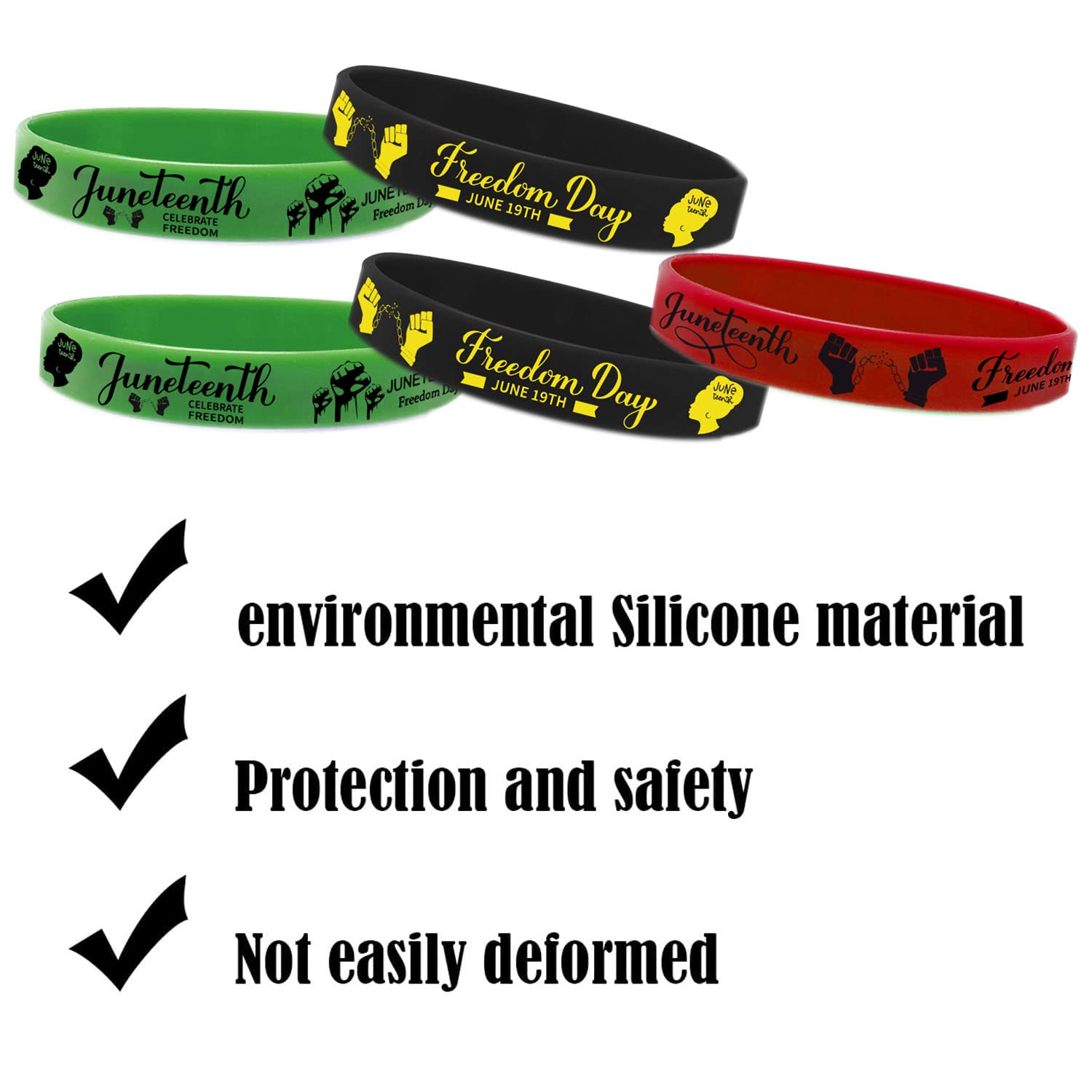 24-Pack Juneteenth Rubber Bracelets - Patriotic Party Favors, Goodie Bag Fillers In Pan-African Colors - View #11