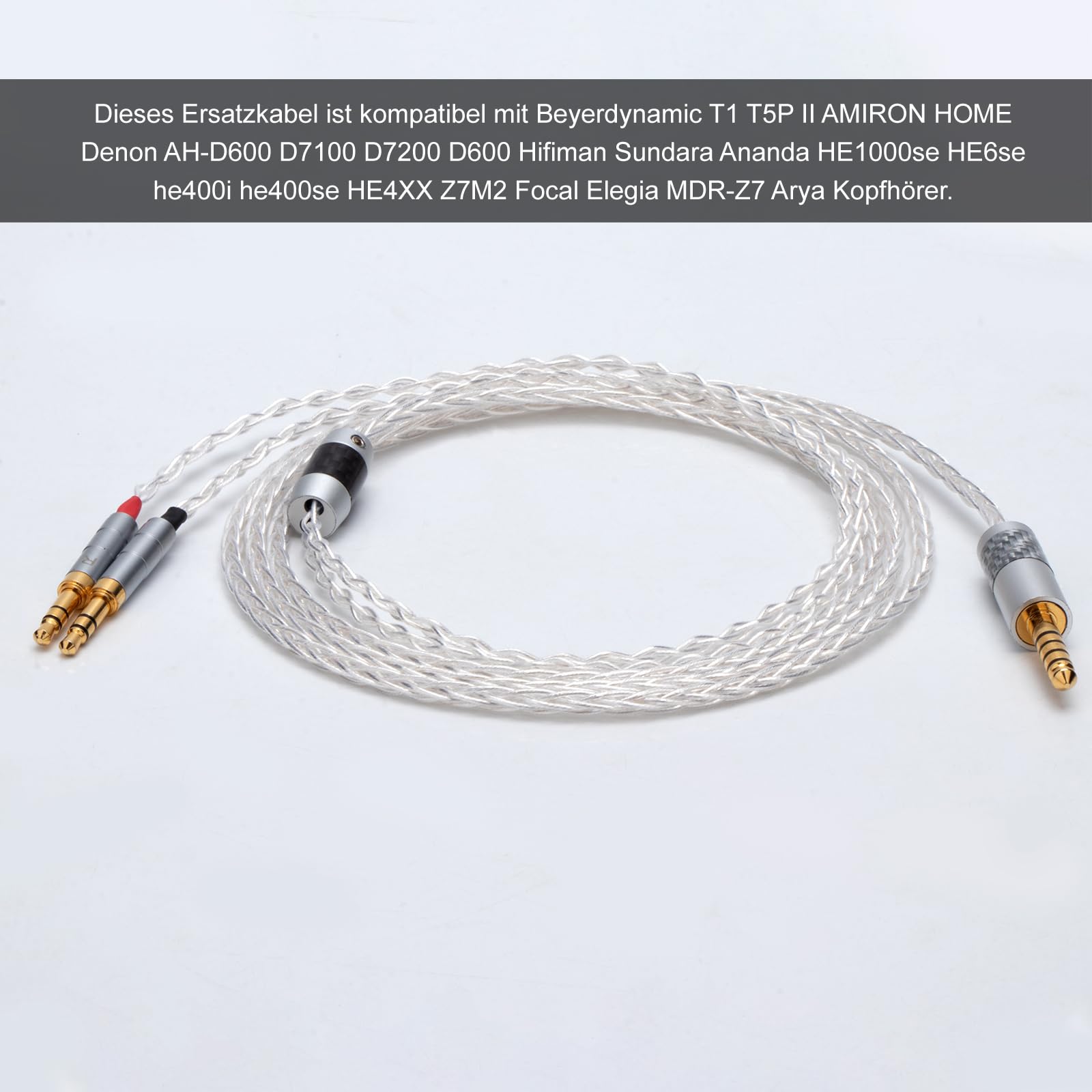Monosaudio Câble de mise à niveau pour casque HiFi haut de gamme - 4,4 mm mâle vers double 3,5 mm - Isolation PTFE - Câble de rechange de 1,5 m avec 16 fils OCC - Conducteur en cuivre OCC - Pour HE4XX