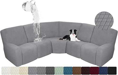 ALIECOM Fundas impermeables para sofá reclinable seccional reclinable, elástica en forma de L, lavable de tela jacquard, protector para perros y