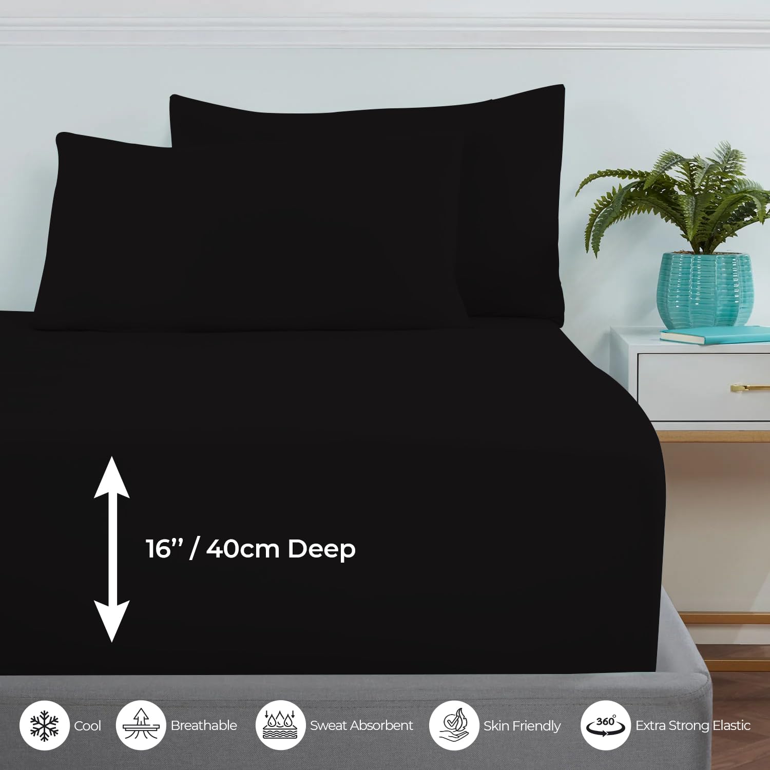 MistyMorning Extra Deep Fitted Sheet 16''/40cm, Egyptian Cotton bed sheets with 200 Thread Count - Image 3