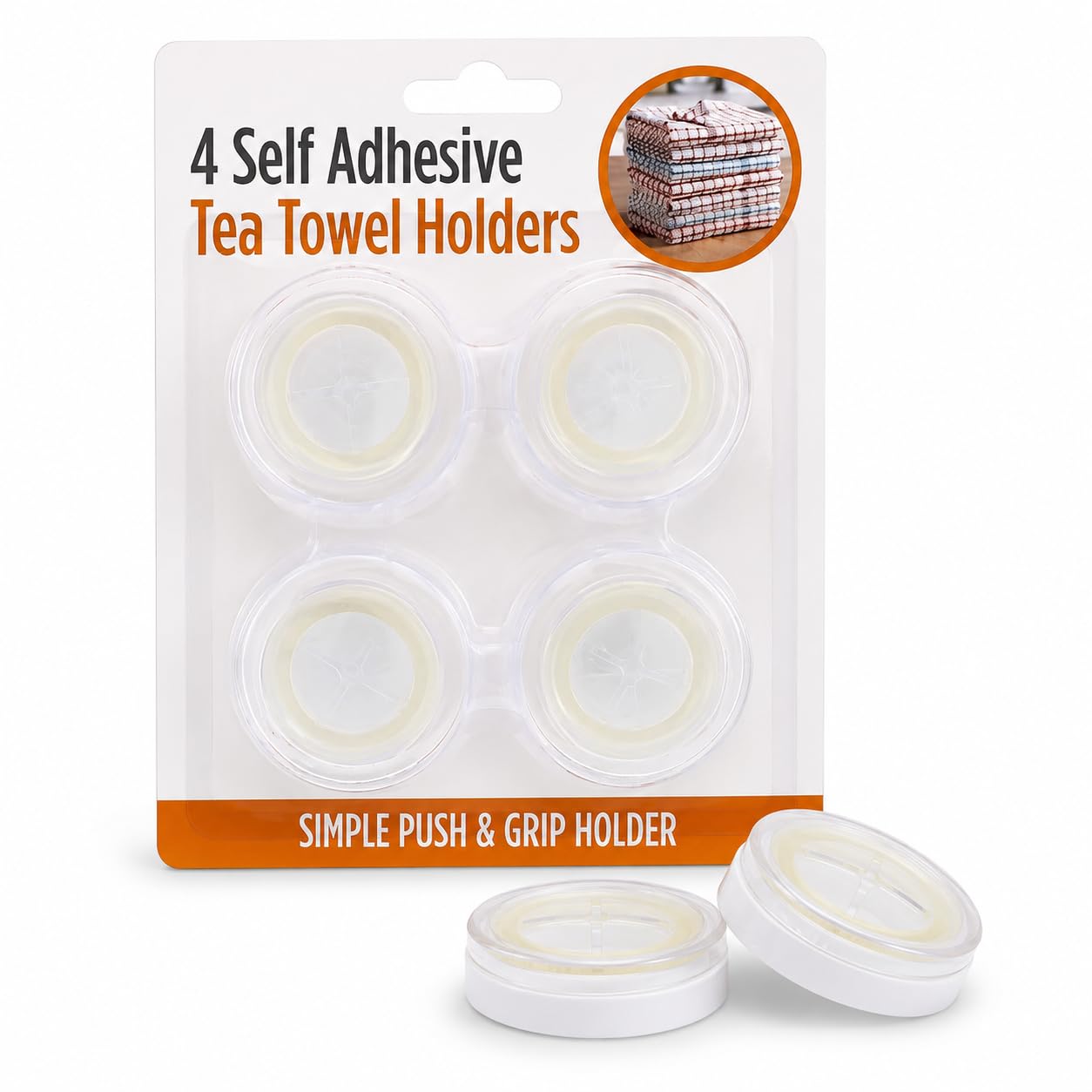 Mar White Self Adhesive Tea Towel Holders 4 Pack, Push & Grip Towel Holders, Stick-On Kitchen Towel Clips For Tea Towels, Hand Towels, Bathroom, Utility Room, Cupboard Doors & Kitchen Walls (4 Pack)