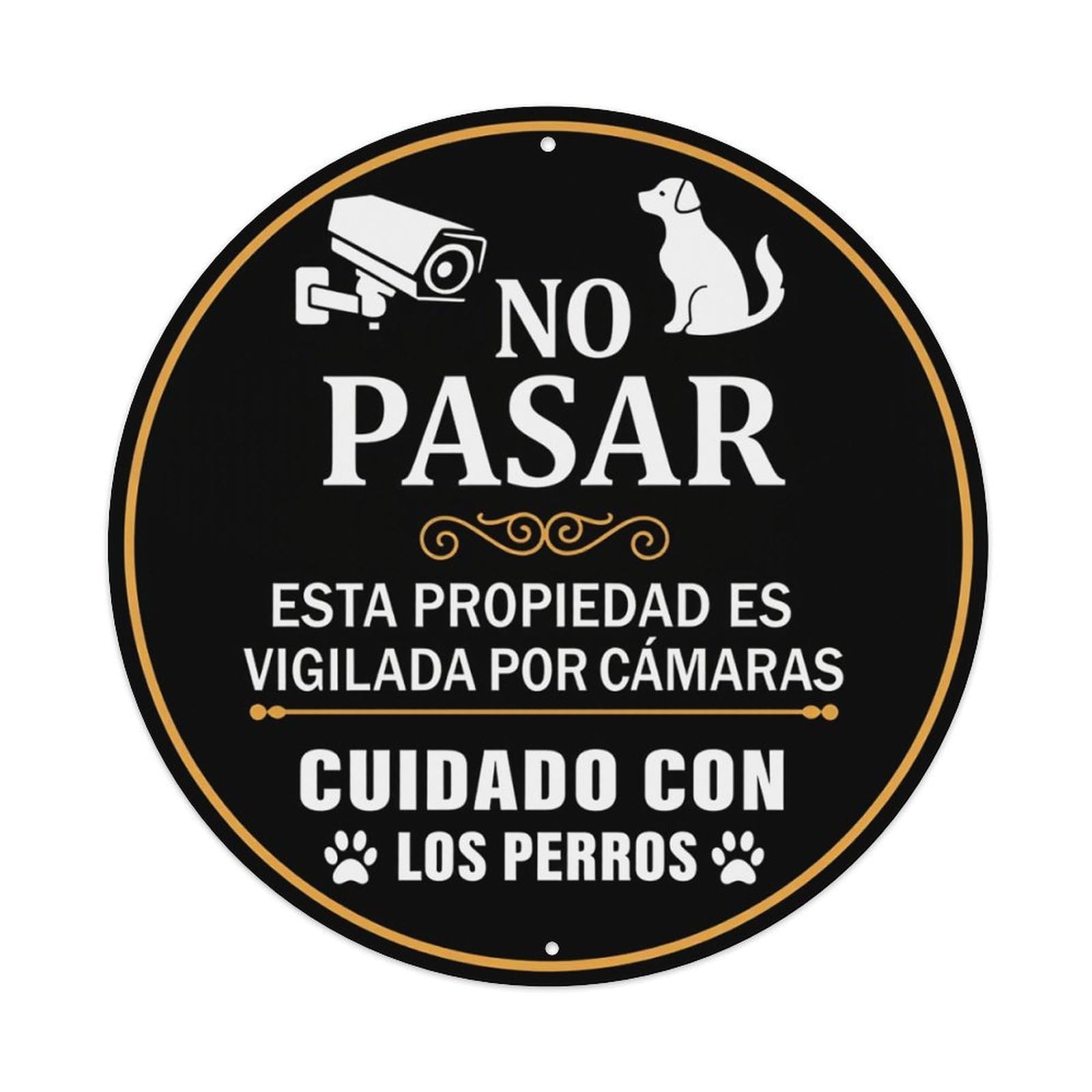 No Cameras No Dogs Beware Round Tin Sign Vintage Metal Poster, Home Bar Garage Man Cave Cafe Indoor & Outdoor Wall Decoration 8x8Inches