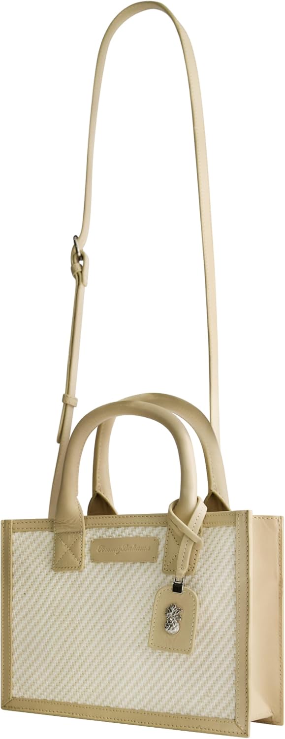 Tommy Bahama Tote Bag, Women's Casual Everyday Shoulder Bag with Soft Woven Design and Adjustable Shoulder Strap, Tan/White