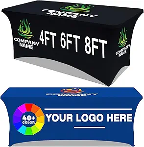 Customized Table Cloth with Logo Personalized Table Cloth for Tradeshow Events Company School Shop Charity Associations (Rectangular Spandex 8FT)