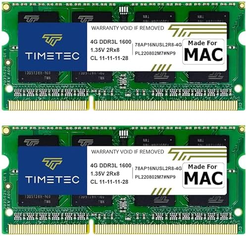 Timetec Hynix IC Apple 8GB Kit (2x4GB) DDR3L 1600MHz PC3L-12800 SODIMM Memory Upgrade For MacBook Pro 13-inch/15-inch Mid 2012, iMac 21.5-inch Late 2012/Early 2013 (Low Density 8GB Kit (2x4GB))
