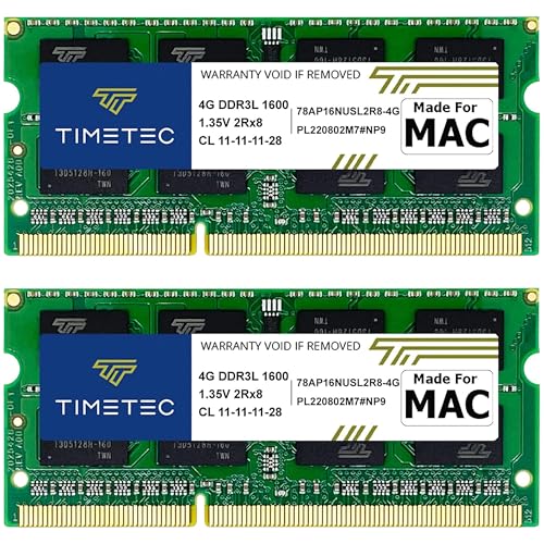 Timetec 8GB KIT(2x4GB) Compatible for Apple DDR3L 1600MHz for Mac Book Pro (Early/Late 2011,Mid 2012), iMac(Mid 2011,Late 2012,Early/Late 2013,Late 2014,Mid 2015), Mac Mini(Mid 2011,Late 2012) MAC RAM Timetec 8GB KIT(2x4GB) Compatible for Apple DDR3L 1600MHz for Mac Book Pro (Early/Late 2011,Mid 2012), iMac(Mid 2011,Late 2012,Early/Late 2013,Late 2014,Mid 2015), Mac Mini(Mid 2011,Late 2012) MAC RAM