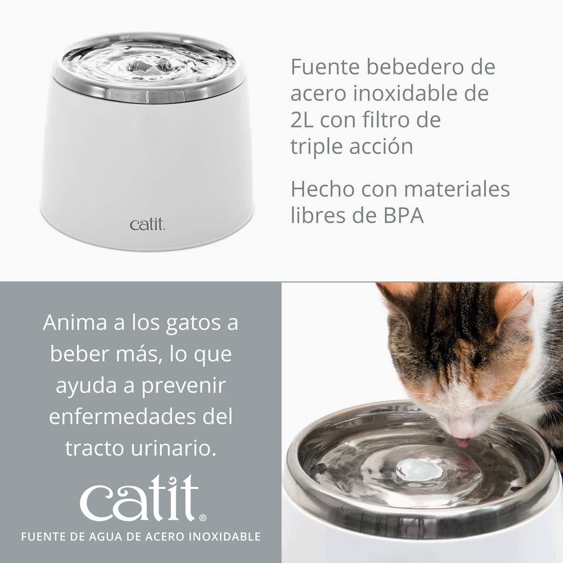 Catit Bebedero Tipo Fuente, Acero Inoxidable, 2 L