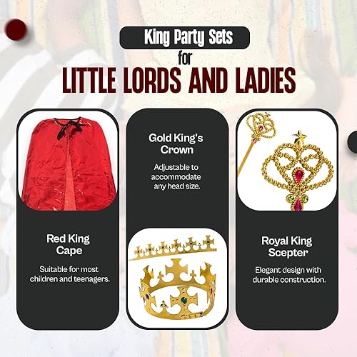 Miniatura 3 de Tigerdoe Juego de fiesta de rey para niños, disfraz de rey real, juego de 24 piezas para niños, disfraz para juegos de simulación, juego de rol