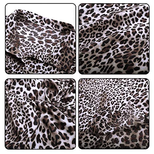 Domary Blusa feminina leopardo manga comprida com cordão e botão de gola virada para baixo.