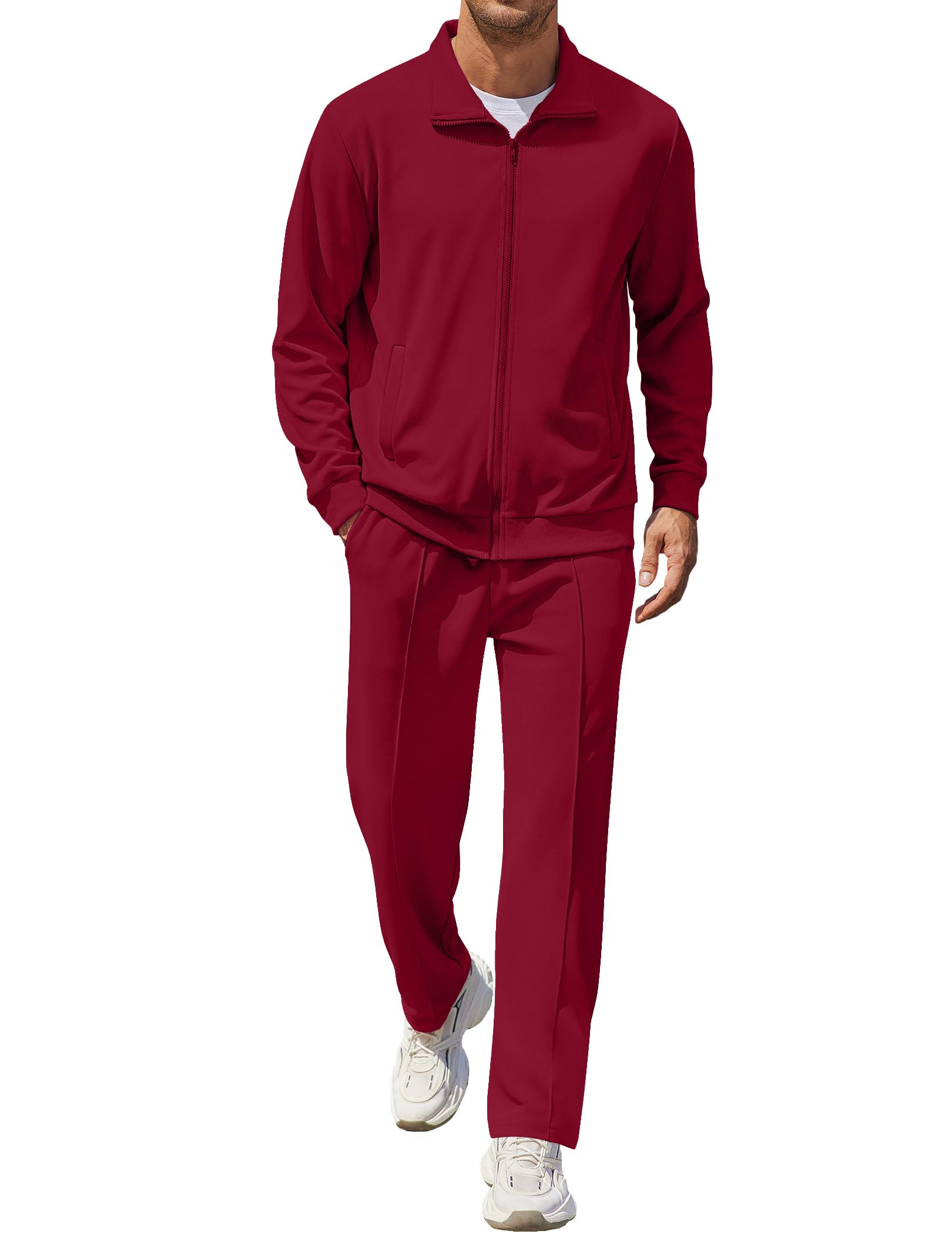 COOFANDY Men's Casual Sweatsuit 2 Piece Athletic Full Zip Tracksuit Jacquard Jogging Set Fashion Jackets And Pants Outfit