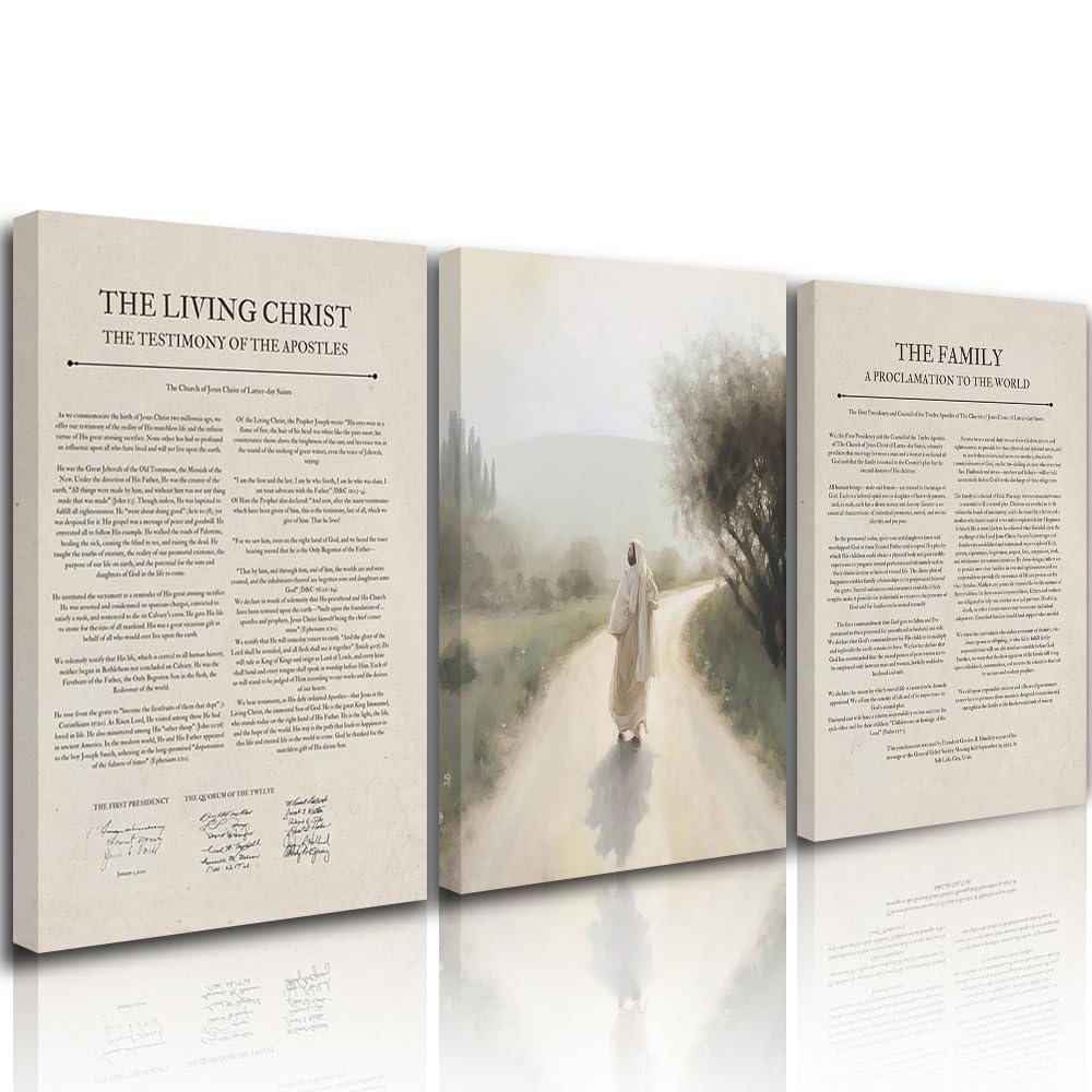 Reateforin The Living Christ Prints Christian Wall Art Jesus on Path Pictures The Family Proclamation Gallery Set of 3 LDS Wall Art Saint Print Canvas Religious Gift Christian Posters for Home 12"x16"