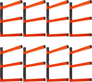Gisafai 8 Pcs Lumber Storage Metal Rack, Wall Mount Wood Organizer Lumber Storage, 3 Level Wood Rack Organizer with Serviceable Sheet Screws