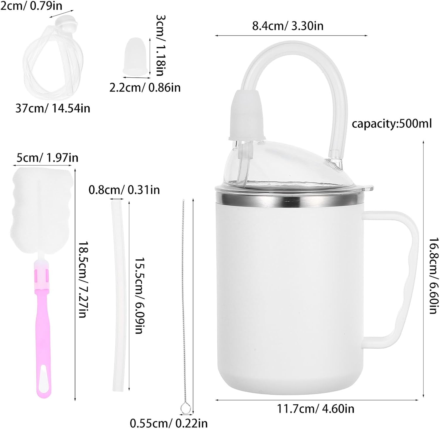 Spill-proof Elderly Drinking Cup with Handles 500ml Choking-proof Liquid Diet Sippy Cup for Disabled and Elderly Feeding