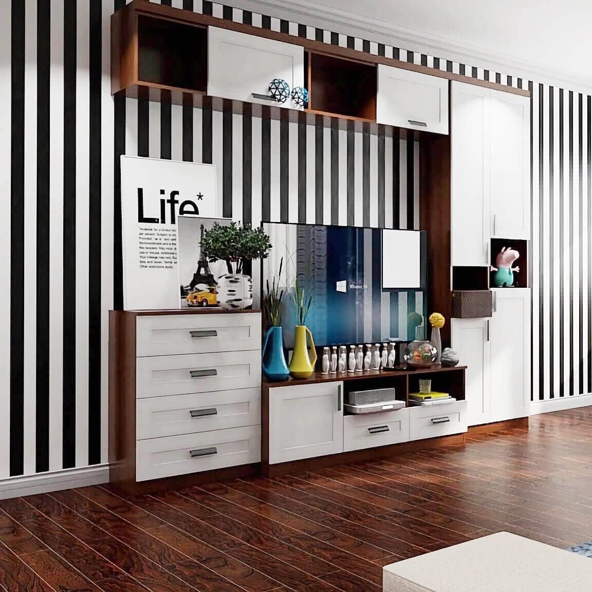Black and White Striped Peel and Stick Wallpaper Self-Adhesive Removable Waterproof Wallpaper Wall Covering Cabinets Shelves Decorative A Set of 17.3"x480"