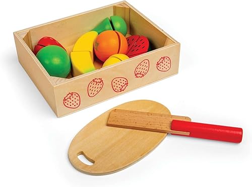 Miniatura 3 de Bigjigs Toys Caja de madera para cortar frutas con tabla de cortar y cuchillo - Juguetes de comida para jugar
