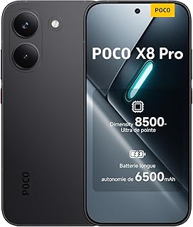 POCO X8 Pro, Smartphone 12+512 Go, Processeur Haut de Gamme Dimensity 8500-Ultra, écran AMOLED Ultra-Lumineux, 50 MP Sony IMX882 avec OIS, Noir, 1 an de Garantie supplémentaire, Chargeur Non Inclus