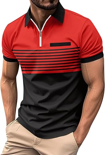 Mens Polo Shirts Solid/Color V Neck Short Sleeve Casual Polo T Shirt Block Slim Fit Golf Shirts with Pocket