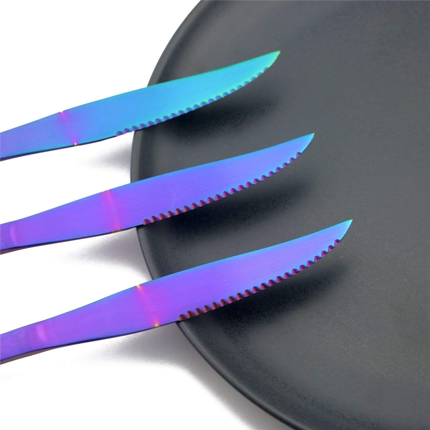 8-Pieces Rainbow Steak knives Foodservice Pattern,Reusable Knife cutlery flatware set Knives set Stainless Steel, Sharp Knife, 8.86-Inch,For BBQ Parties Kitchens Weddings Dinners