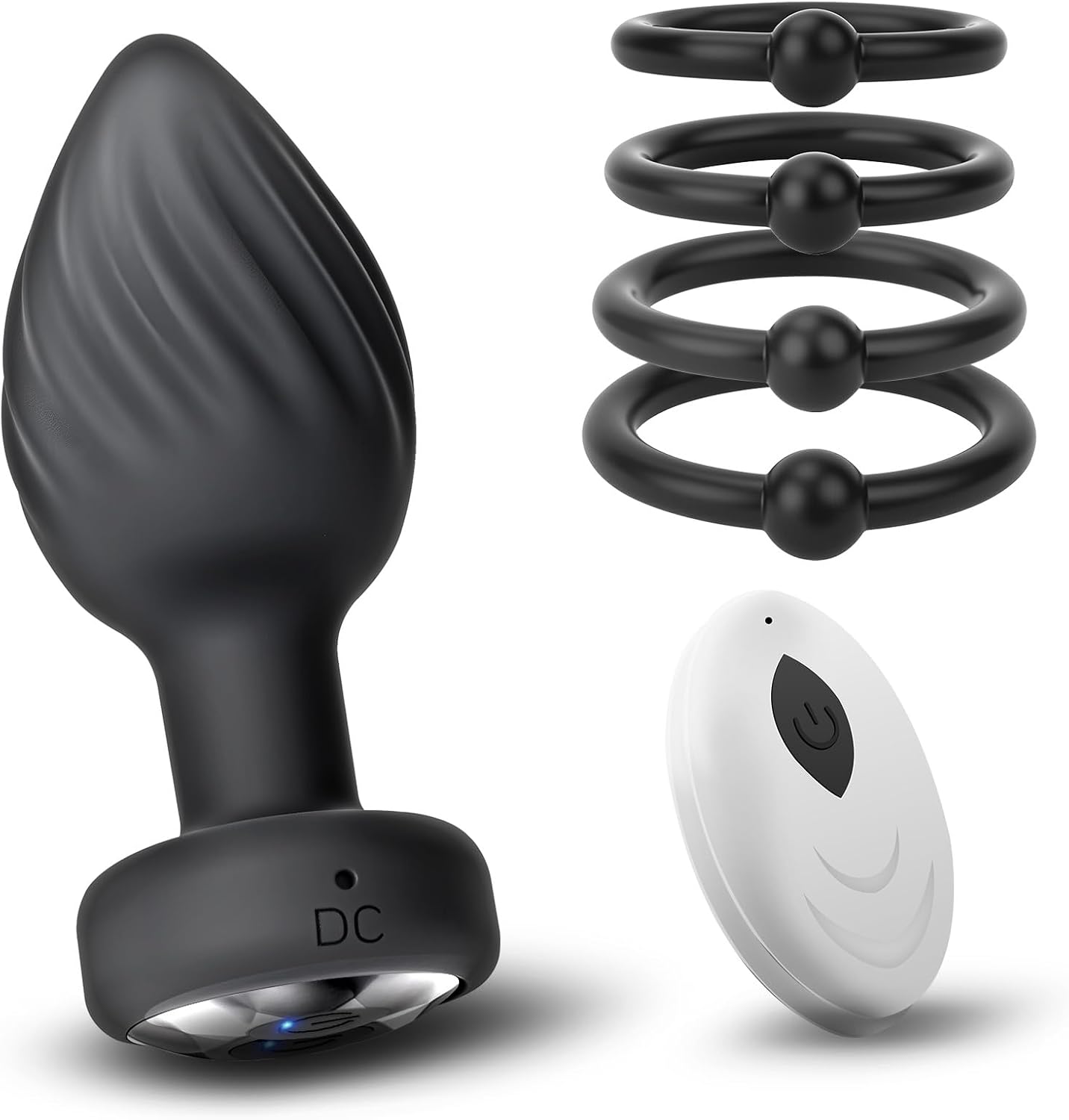 Silicone Anal Toys Vibrator Durability Set, 10 Vibration Modes Remote Control Butt Plug with 4 Size Penis Rings, Waterproof Discreet Adult Toy for Couples Beginners Solo Travel