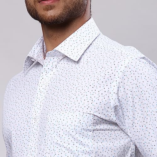 Image of Raymond Men's Pure Cotton Print Pattern Slim Fit Semi Cutaway Collar Full Sleeve Formal Shirt
