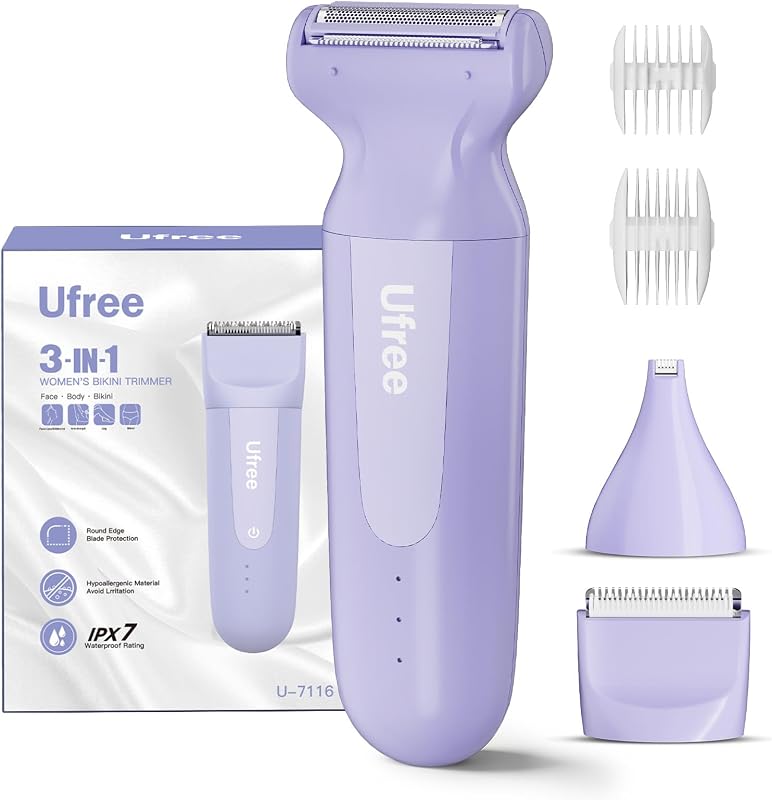 Ufree Aparador elétrico 3 em 1 para virilha, com barbeador e aparador de detalhes