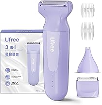 Ufree 3-in-1 Women's Electric Razor with Ceramic Blades, IPX7 Waterproof Bikini Trimmer for Women, Pubic Hair Trimmer, Cordless Rechargeable Shaver for Legs, Armpit, Valentine's Gifts for Women