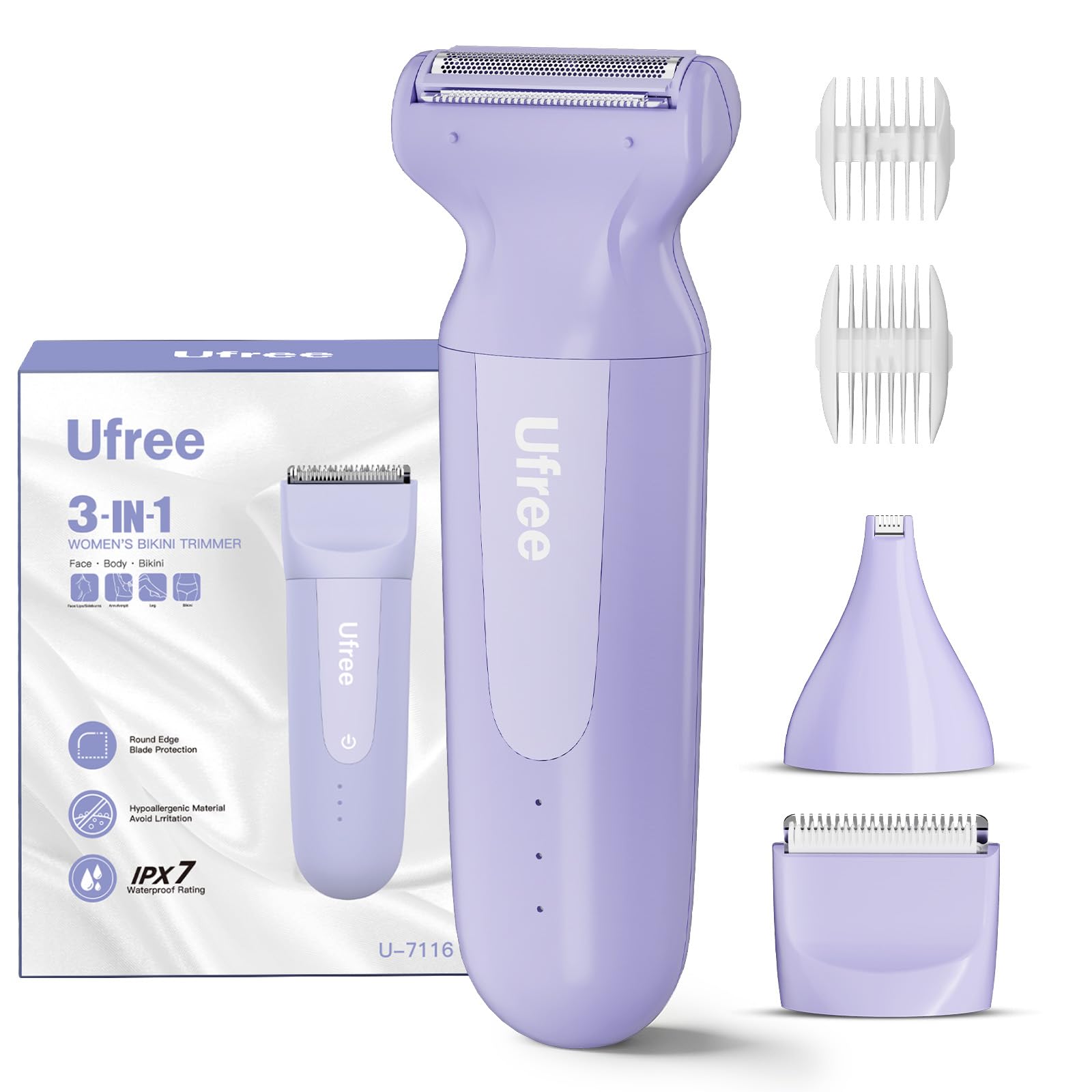 Ufree 3-in-1 Bikini Trimmer for Women, Electric Razor Shaver, Pubic Trimmer Purple