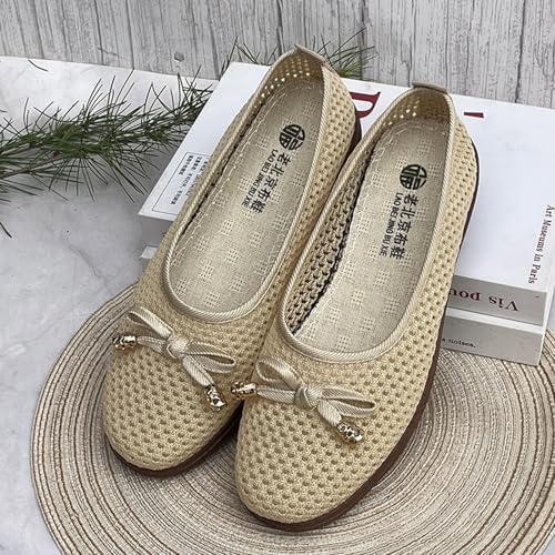 Ballet Flats Shoes for Women Fashionable Mary Jane Flats Bow Round Toe Walking Shoes Comfortable Mesh Breathable Slip-On Loafers3