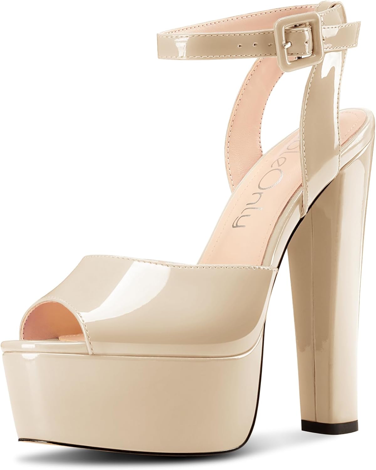 NobleOnly Womens High Block Platform Heel Peep Toe Ankle Strap Sandals Buckle Prom Dress Shoes 5.9 Inches Heels