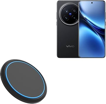 BoxWave Charger Compatible with vivo X200 Pro - SwiftCharge PowerDisc Wireless Charger 15W, Qi Wireless 15W Circular Desktop Charger - Jet Black