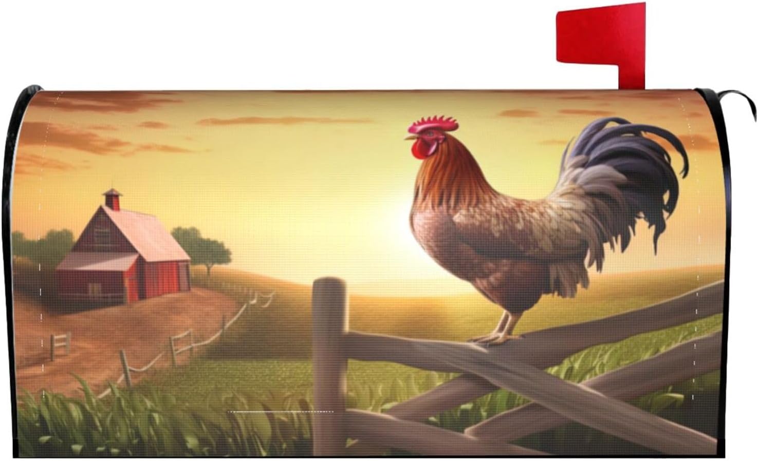 Country Farm Morning Rooster Mailbox Cover Magnetic Standard Size Letter Post Box Cover Wrap Oversize Decoration Welcome Home Garden Outdoor 21" Lx 18" W