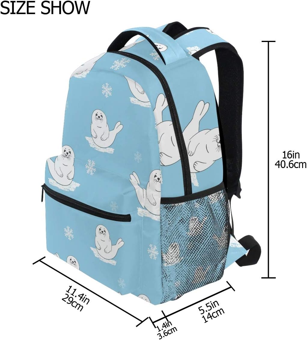 FORMRS Baby Seal School Backpacks Cartoon Blue Pup Bookbags Bag for Girls Kids Elementary One Size