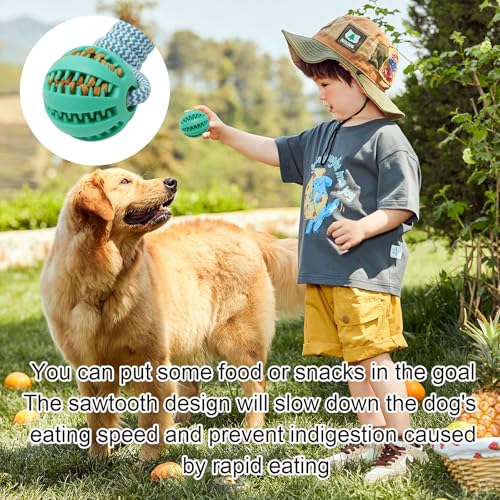 POXIAOER Juguetes para perros, paquete de 2 bolas de goma para perros con cuerda, dispensador de bolas de golosinas para perros, limpieza de dientes, juguete interactivo para cachorros pequeños y - imagen 4
