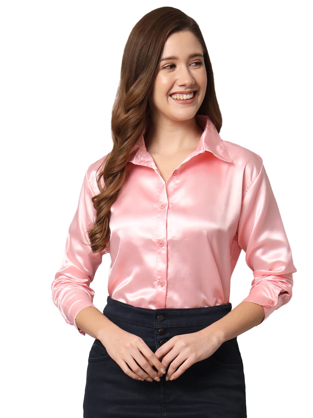 funday fashion Women Solid Formal Satin Regular Fit Shirt-picture-39