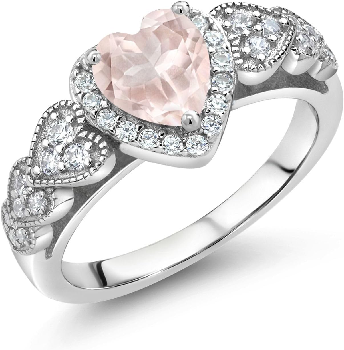 Gem Stone King Gemstone Birthstone and White Moissanite Halo Ring for Women | 925 Sterling Silver | 6MM Heart Shape | Wedding Anniversary Engagement Promise Ring
