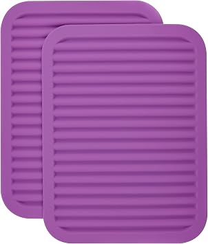 Silicone Trivets for Hot Dishes, Hot Pads for Kitchen-Versatile Trivet Mat for Hot Pots&Pans-Heat Resistant Mats for Counter&Table, Silicone Pot Holders-Dishes Drying Mat 9x12 Pack 2 Purple