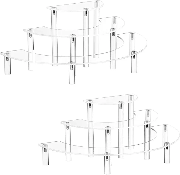 YestBuy Acrylic Risers Display Stand For Pop Figures, 3 Tier Cupcake Stand, Perfume Stand Organizer,2 Pack Half Moon Dessert Stand for Food, Acrylic Display Stand for Collections.