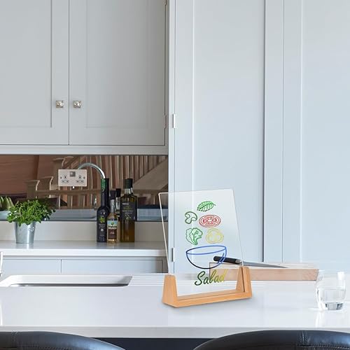 Miniatura 4 de TORASO Pizarra acrílica de borrado en seco con base de madera maciza, pizarra blanca de escritorio transparente, bloc de notas de escritura, mini