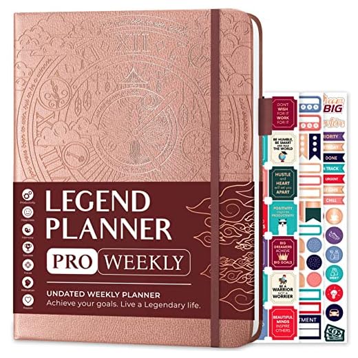 Legend Planner PRO - Agenda semanal y mensual de lujo para aumentar la productividad y alcanzar tus objetivos. Cuaderno organizador de gestión del tiempo, sin fecha, 18 x 25,5 cm, tapa dura +