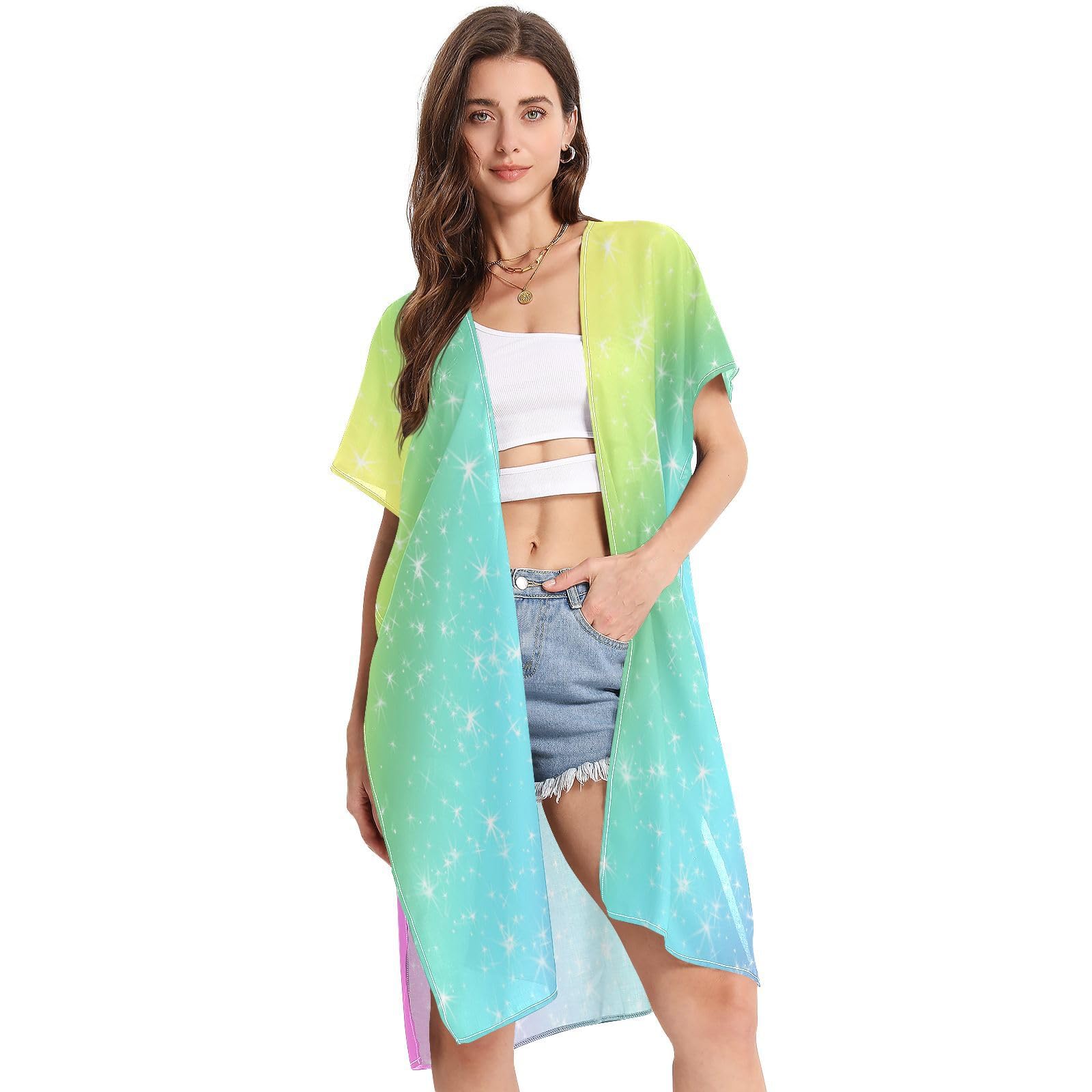 Ladies Cover Up for Swimwear Loose Bathing Suit Cover Ups for Women Beach Vacation Essentials S-L Rainbow Glitter