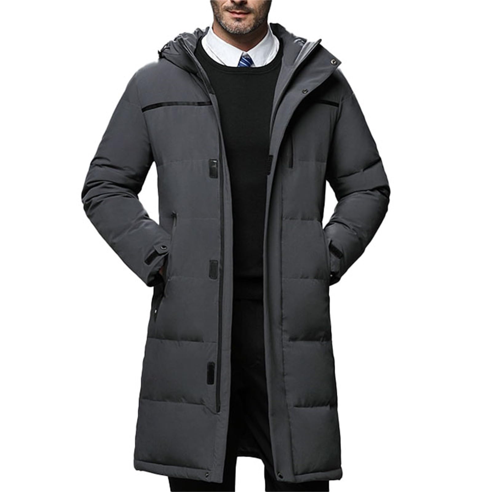 Giubbotto Invernale Uomo Lungo Invernale Spesso Casual Giacca Manica Lunga Tinta Unita Caldo Cappotto Con Tasche Taglie Forti Trekking Piumino Con Cappuccio Addensare Antivento Giacche Con Cerniera