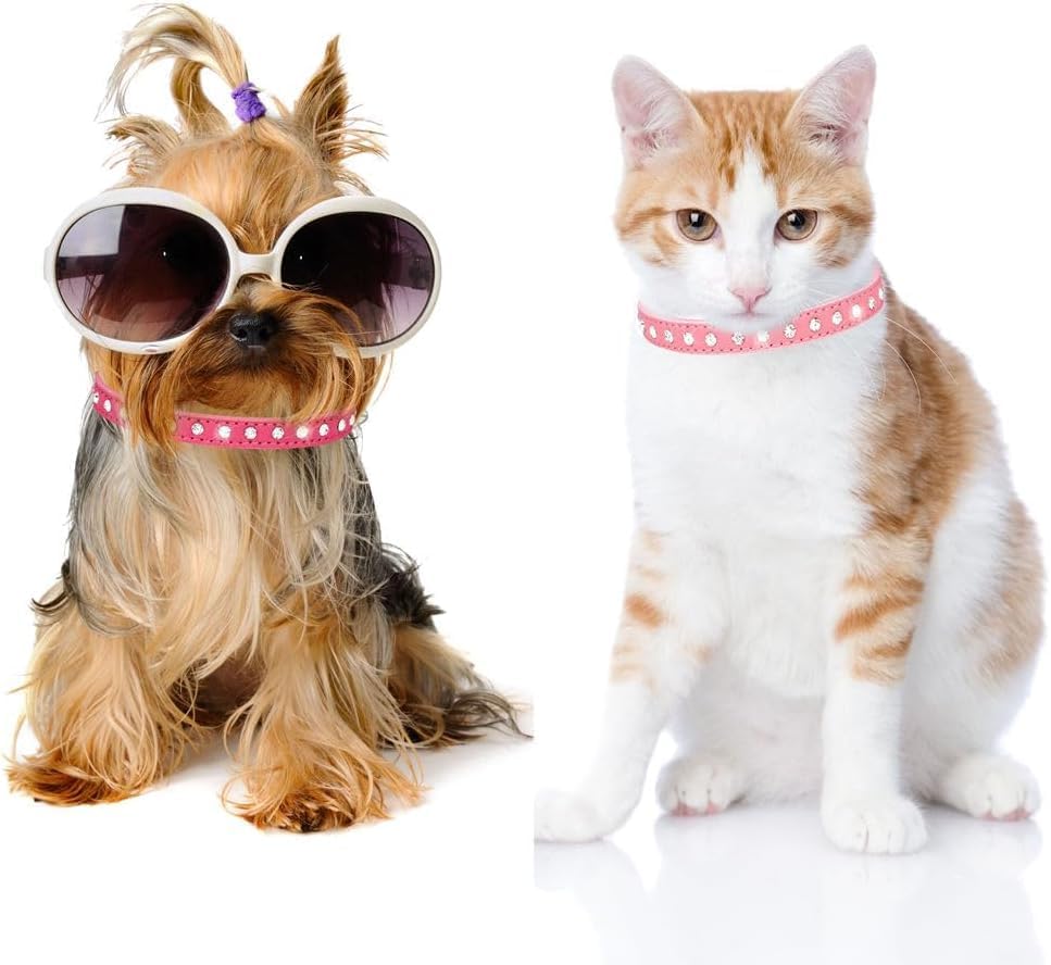 Miniatura 2 de Collar de perro con diamantes de imitación de gamuza y cristal colorido con diamantes de imitación, collares para cachorros, gatos, XS y mascotas
