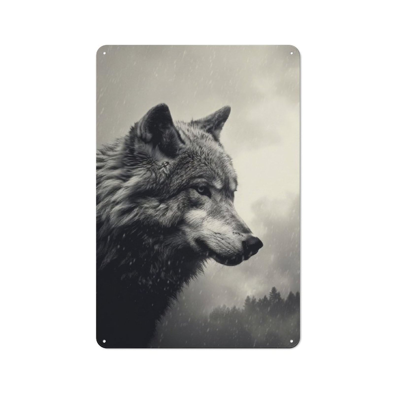 Junmoney Wolf Moon Night Tin Wall Plaque 30X20cm With For Dining Room Or Kitchen, A Metal Wall Feature For Kitchens And Dining Spaces