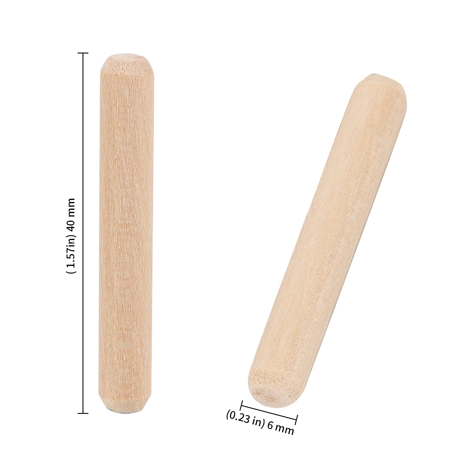 KEILEOHO 1000 PCS 6 x 40mm Wood Dowel Pins, 1/4 x 1.5 Inch Fluted Wooden Dowels Plugs with Beveled Ends - Image 2