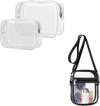 PACKISM 2 Pack TSA Approved Toiletry Bag and Clear Bag Stadium Approved, Bundle Sales, 1 Medium, 1 Large White and Mini Black