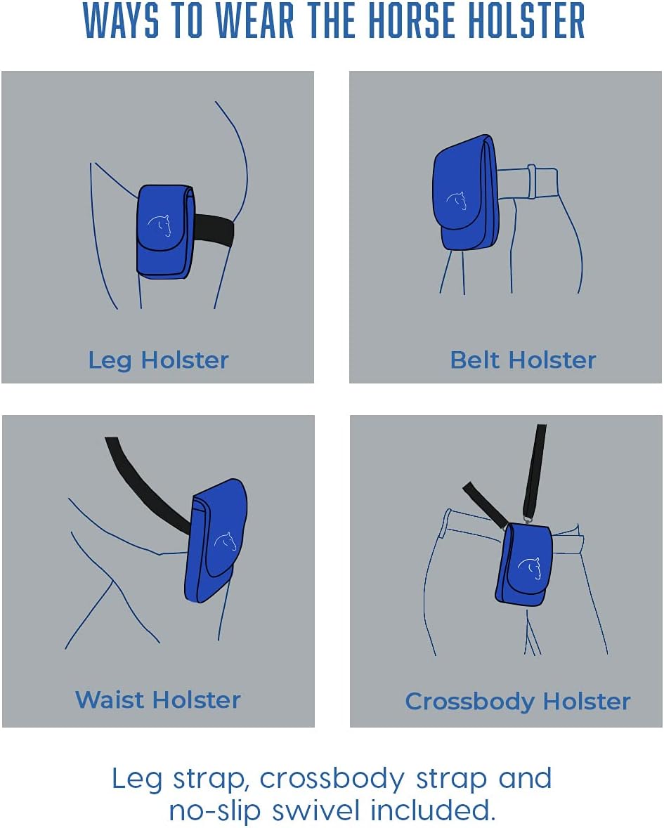 The Horse Holster - Best Cell Phone Holder for Riding - Fits Phones - Tactical Holster to Safely Secure Essentials During Activity, 4 Ways to Wears, Designed for Men and Women. Royal Blue, S/M